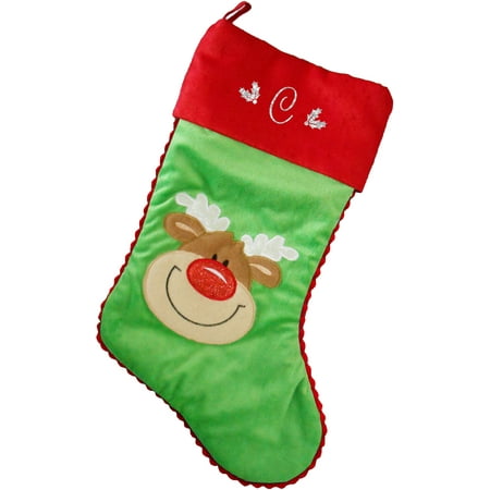 Christmas Stocking, Rudolf on Green with Script Glitter | Walmart Canada