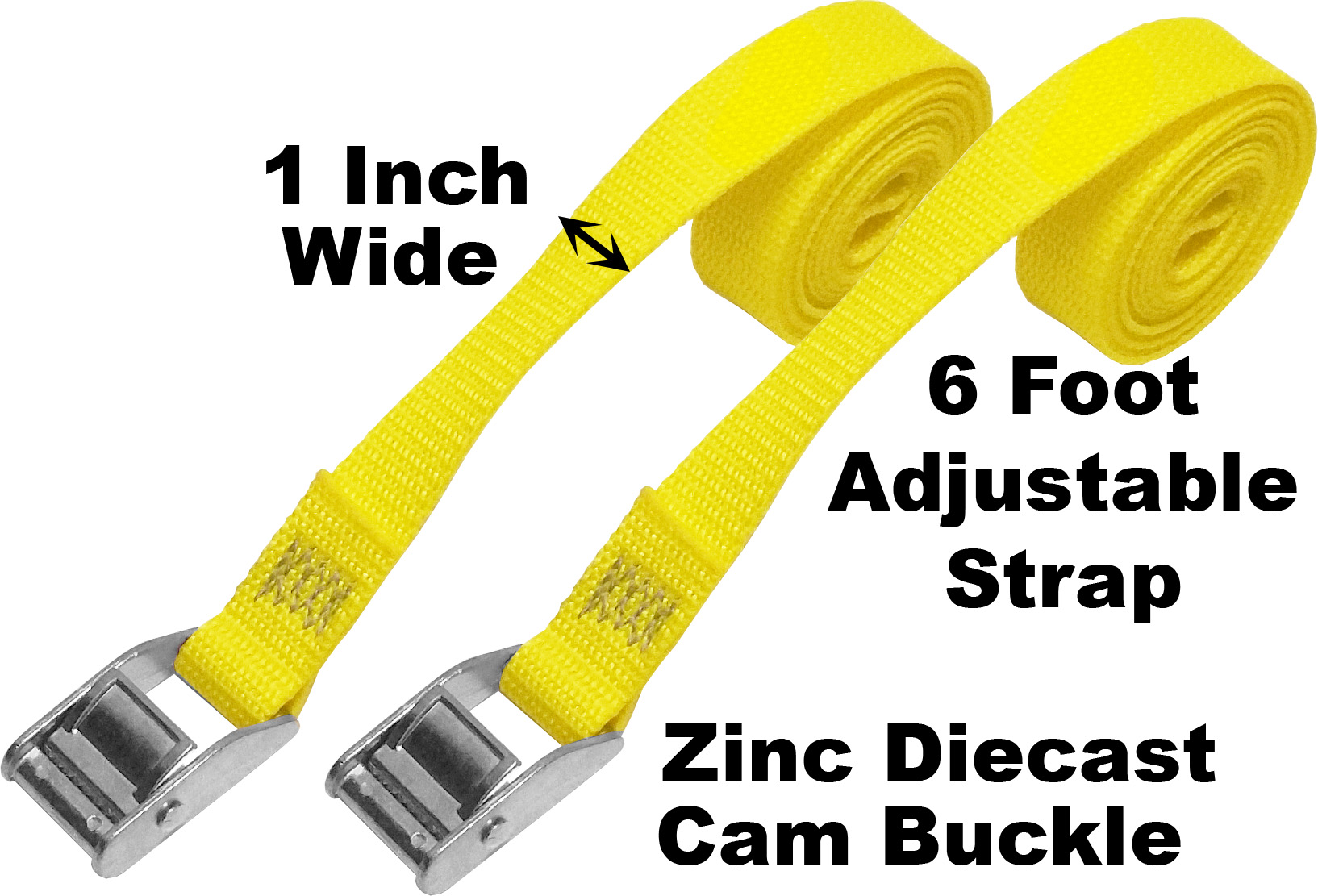 CustomTieDowns 2 Pack of 1 inch x 6 Foot Cinch Strap Endless Loop Tie Down (No Hooks).  Zinc Diecast Rust Proof Cam Buckle. - image 5 of 5