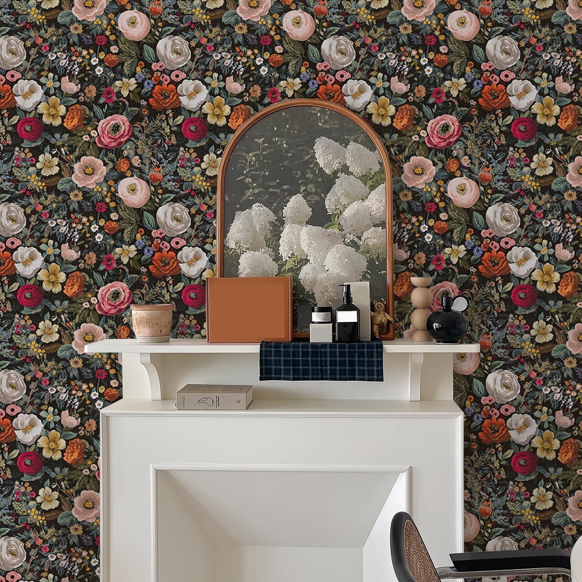 (3 pack) Abyssaly Floral Wallpaper Peel and Stick 17.3"×118.1" Floral Black Wallpaper Vintage Plant Oil-Painting Self Adhesive Textured Wall Paper Contact Paper Home Decor Wall Covering