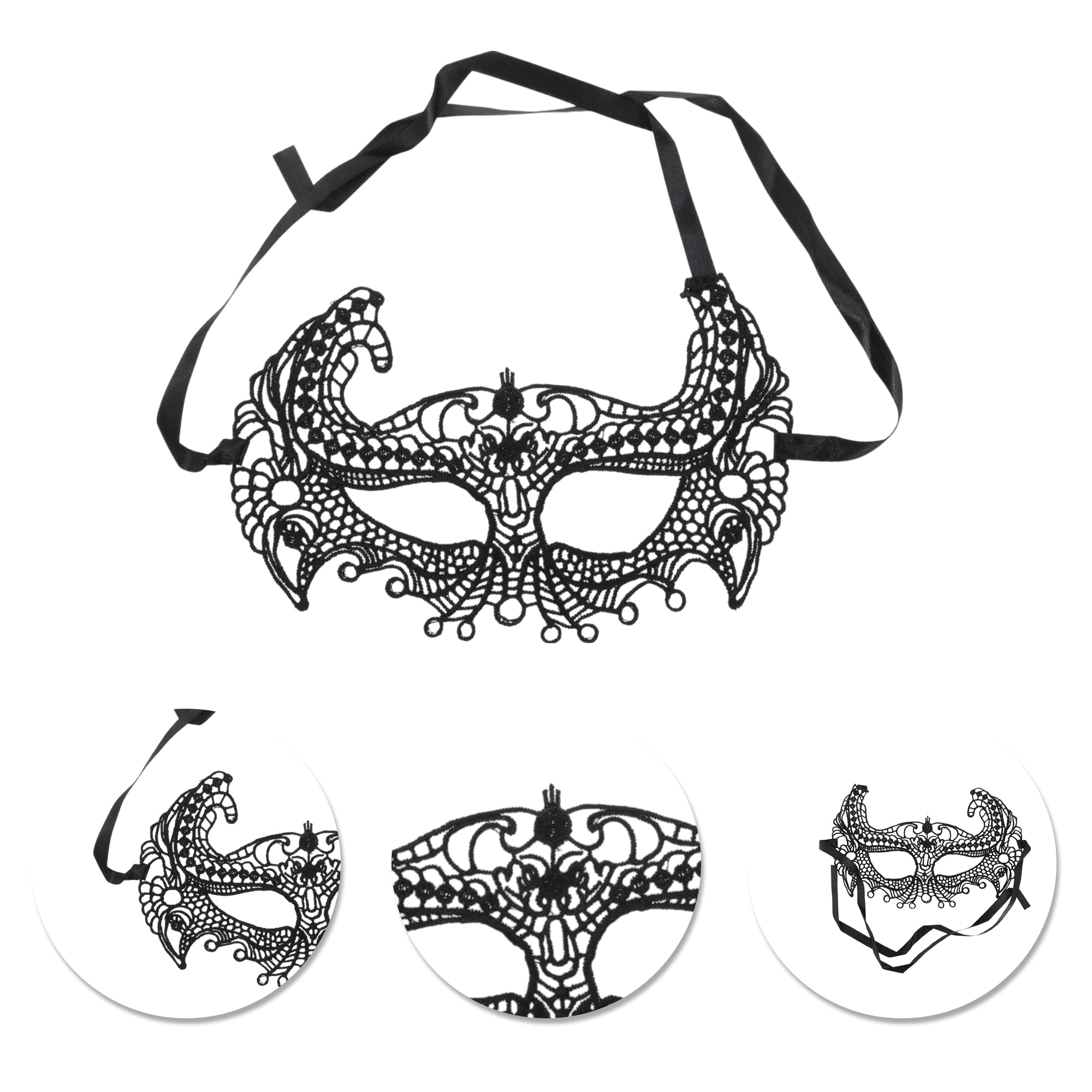 Unique Bargains Elegant Lace Half Face Party Mask in Black 1 Pcs Black Pattern 7