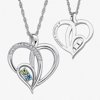 Personalized Planet Birthstone and Diamond Accent Silver-Tone Couple's Heart Pendant, 20"