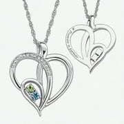 Personalized Planet Birthstone and Diamond Accent Silver-Tone Couple's Heart Pendant, 20"