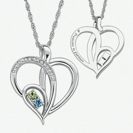 Personalized Planet Birthstone and Diamond Accent Silver-Tone Couple's Heart Pendant, 20"