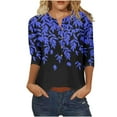 thumbnail image 2 of ALLLIST Going Out Tops for Women Floral Blue Notch Neck 3/4 Sleeve Printed Loose T-Shirts Button Women Blouses, 2 of 5