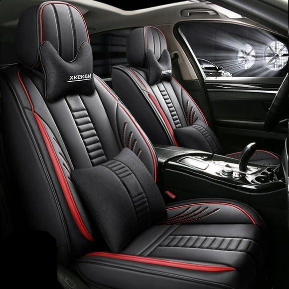 Maidao Car Seat Covers Leather Full Set for Chevrolet for blazer 2019-Present 5 Seats Waterproof Front Rear Cushion Protector Black and Red