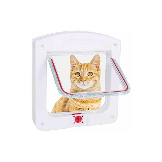 Puertas y gateras manuales para gatos, gatera para perros y gatos, gatera pequeña para gatos, puerta con microchip, cerradura de 4 vías, fácil de instalar, color blanco Kuyhfg Bienvenido a Kuyhfg