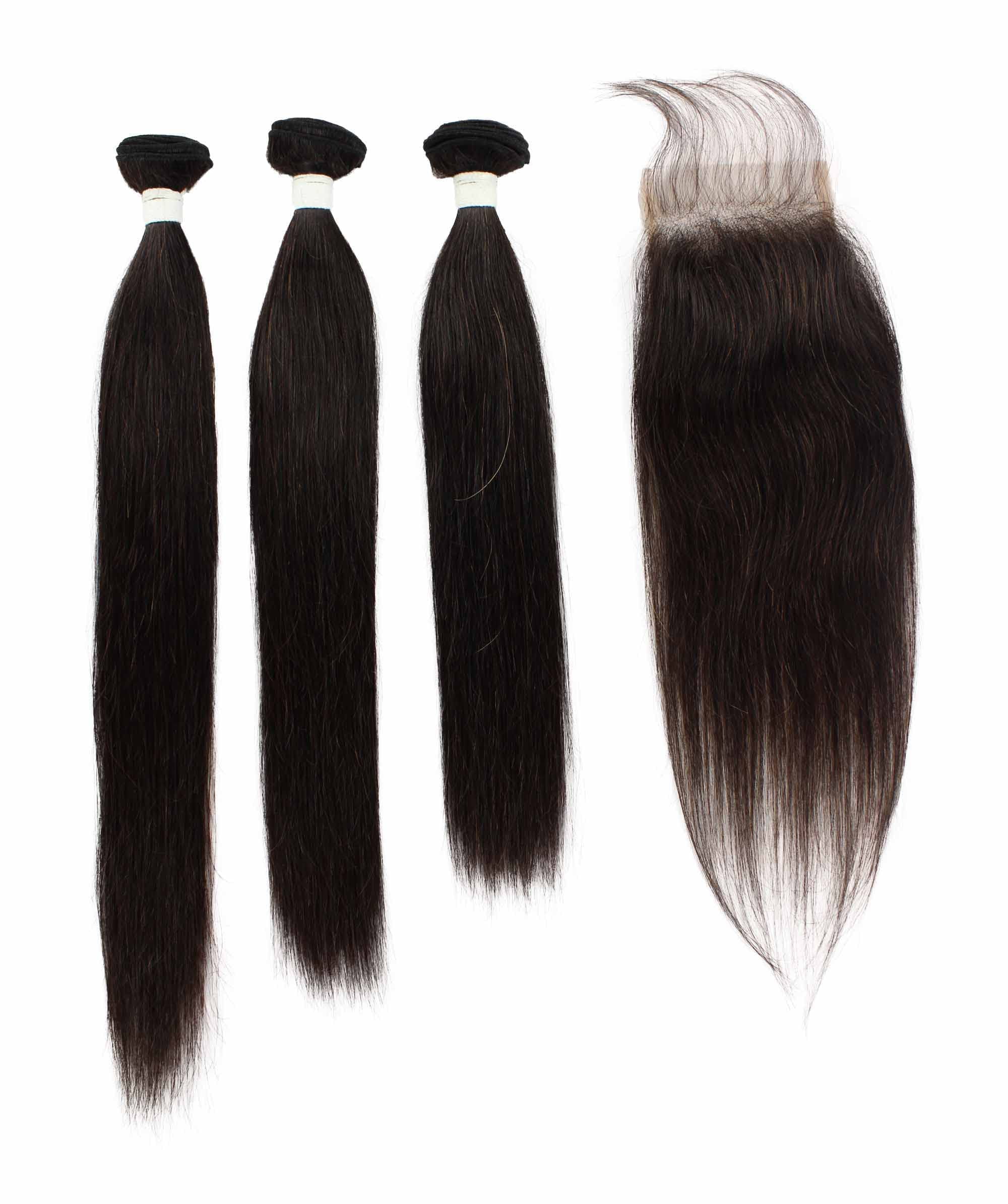LUXLUXE Rico 100% Unprocessed A7 Grade Human Hair Bundle Free Part 4X4 Hand Tied Swiss Lace Closure 10 inches 101214 lengths bundle
