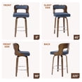 thumbnail image 6 of ClinQ 26 inch Swivel Bar Stools Set of 3, Counter Height Bar Chairs with Walnut Legs and Silver Ring Footrest, Upholstered Linen Fabric, Navy, 6 of 11