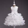 thumbnail image 4 of BRGZLK Girl Princess Dress Kids Solid Color Bowknot Flower Sleeveless Round Neck Ruffles Party Wedding Dresses Cute Flower Girl Dress White 6-7 Years, 4 of 5