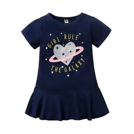 

NECHOLOGY Easter Dress for Girls Size 6 Sleeve Clothes Girls Infant Princess Letter Short Print Long Sleeve Dress Girls Size 10 Dress Navy 9-12 Months