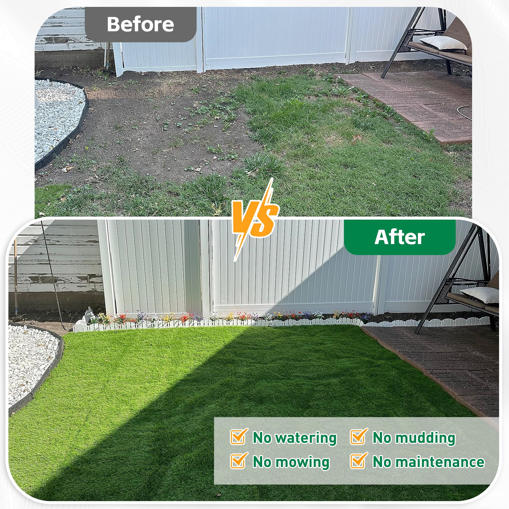 TrumanPick Waterproof Artificial Grass Turf 6.5 x 10 Ft Indoor Outdoor Garden Lawn Mat Fake Grass Rug for Pets, 1.38"H