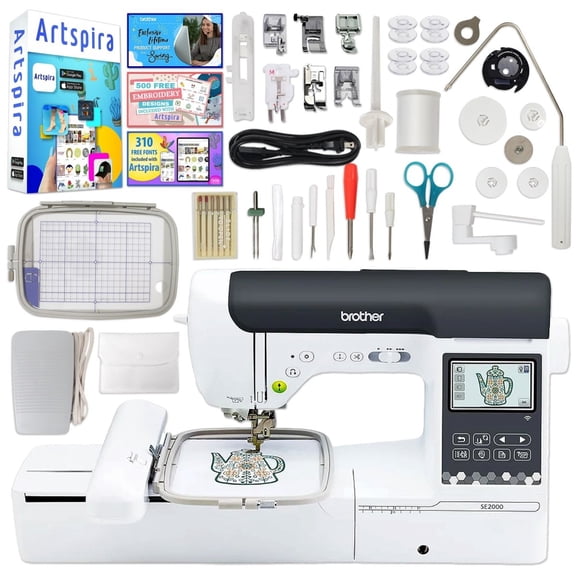 Brother SE2000 Embroidery & Sewing Machine w/ 5" x 7" Hoop & 40 Accessories