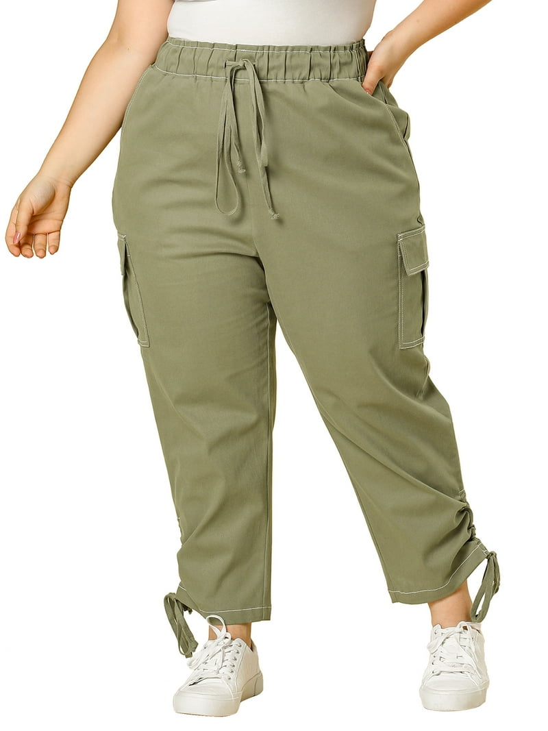 Unique Bargains Women's Plus Drawstring Elastic Cargo Pants