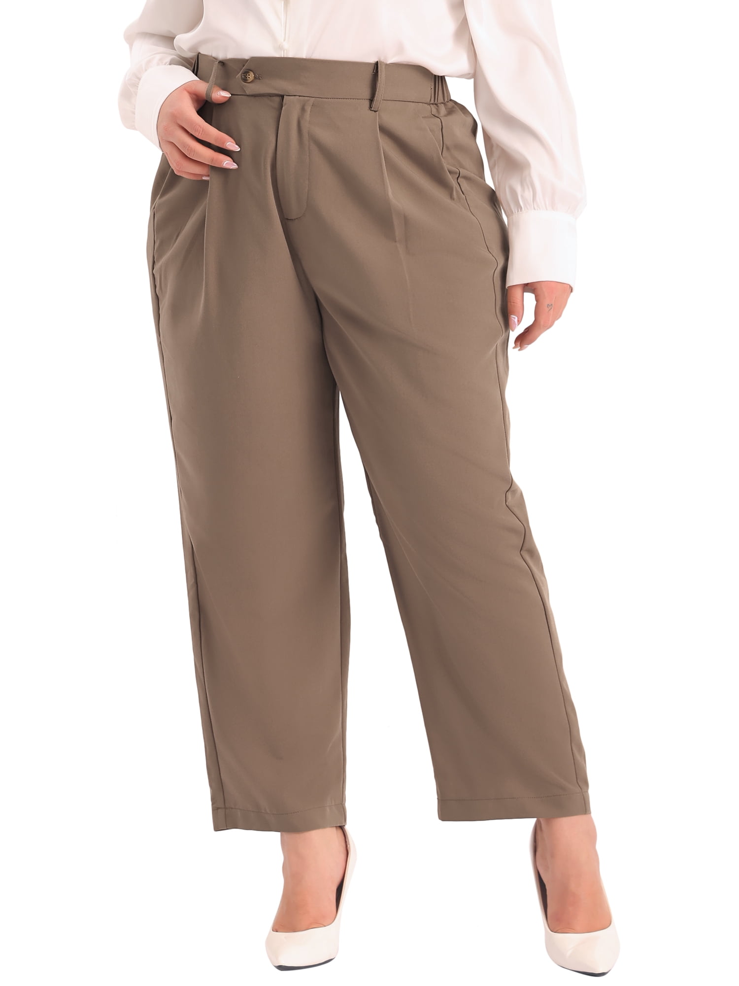 DARING DIVA Women's Plus Summer Elastic High Waisted Long Straight Pants 3X Dark Brown