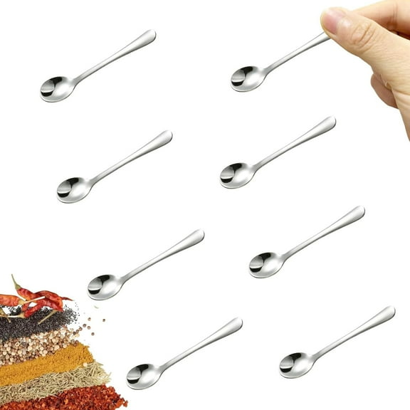 8 PCS Mini Stainless Steel Spoons for Spice Jars, Tiny 7.3cm Small Scoops for Salt, Sugar, Pepper, Honey, Cute Condiment Spoons for Everyday Kitchen Use