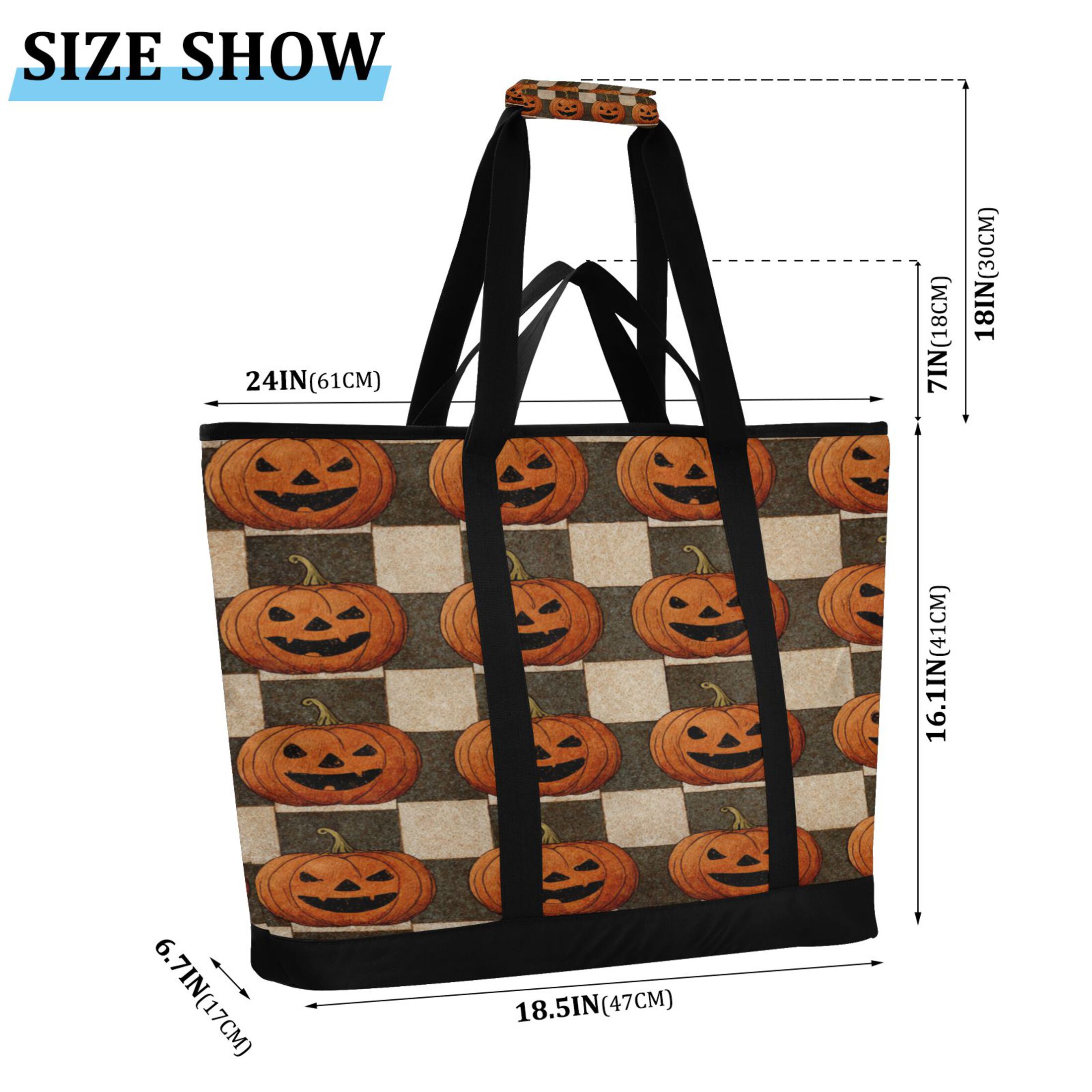 Extra-Large Wide Opening Design Capacity Hand-Held Ice Pack Thickened Insulation Layer For Long-Lasting Cold Retention For Outdoor Shopping Picnics And Camping Striped Wicked Pumpkins