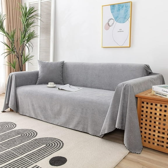 Waterproof Sofa Cover Couch Cover Protector Sofa Throw Cover Slipcover Durable Multi-Function Furniture Cover for Pets Dogs Cats Home Living Room, Light Gray 71" x 134"