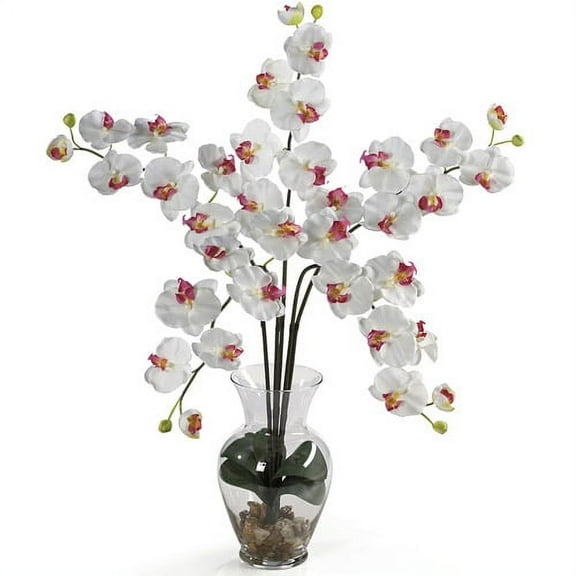 Nearly Natural Phalaenopsis Liquid Illusion Silk Flower Arrangement, White