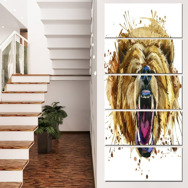 Growling Grizzly Bear Watercolor - Abstract Canvas Art Print