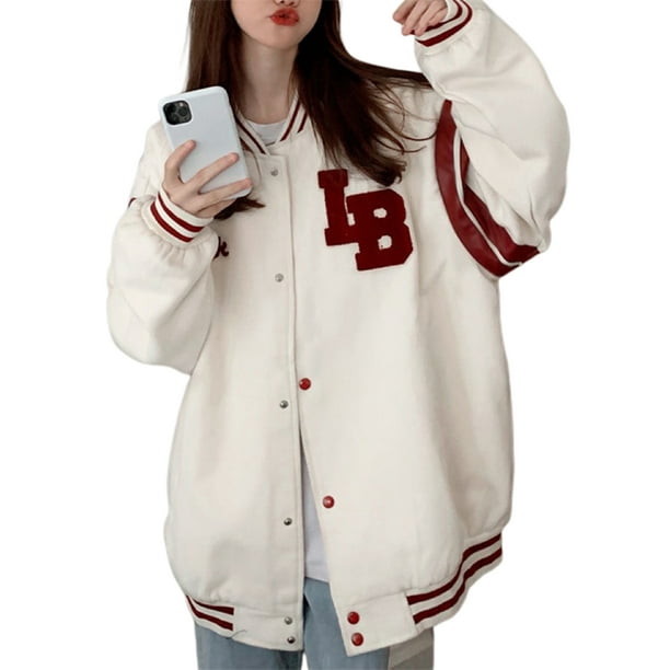 Mioliknya Womens Oversized Y2K Bomber Jacket Casual Boyfriend Baseball