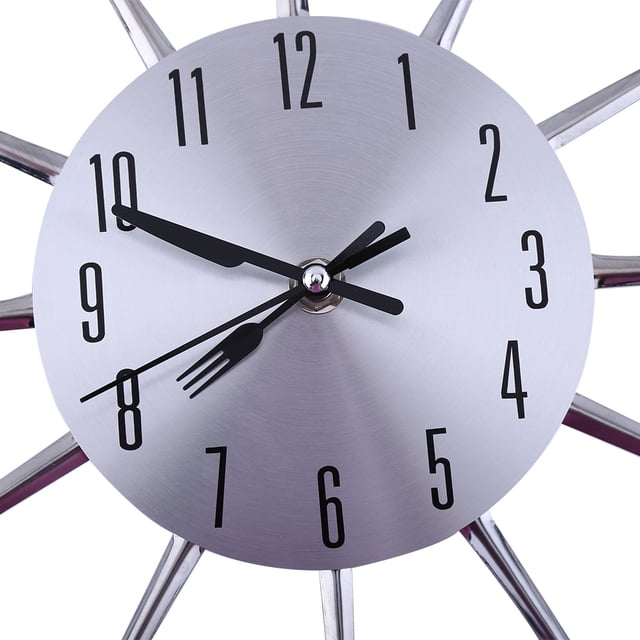 Spptty Kitchen Utensil Wall Clock, Large 3D Mirror Surface Silver Modern Design Cutlery Kitchen Utensil Spoon Fork Wall Clock DIY, Cutlery Wall Clock