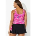 thumbnail image 3 of Swimsuits For All Women's Plus Size Side Tie Blouson Tankini Set With Skirt 24 Pink Floral, Black, 3 of 4