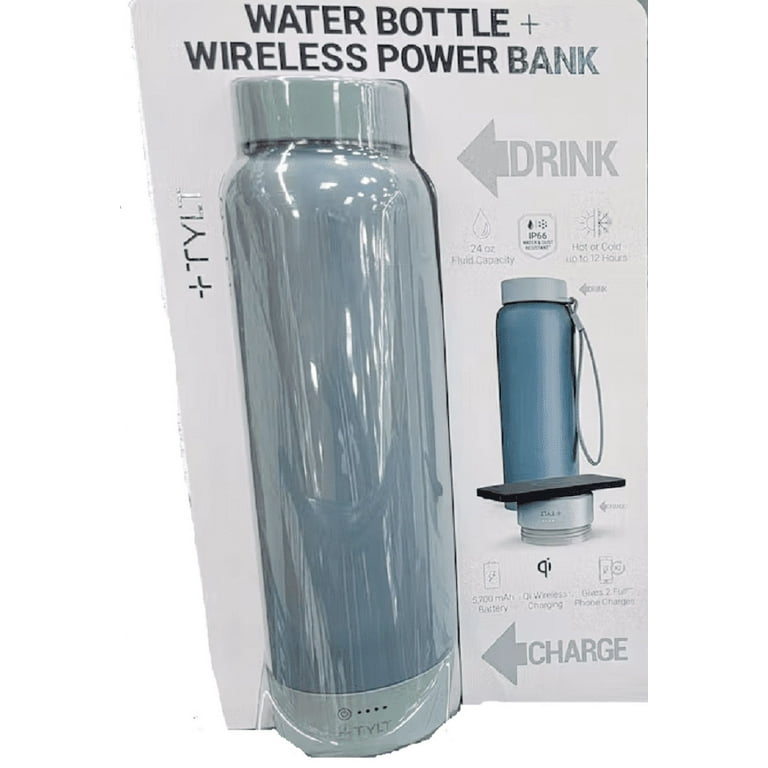 Tylt 24-Ounce Water Bottle & Qi Wireless 5,700mAh Power Bank - Blue