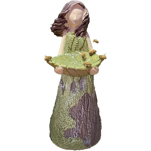 Garden Girl Sculpture, Bee and Butterfly Water Feeder, Decorative Pollinator Watering Station for Garden Yard Statue