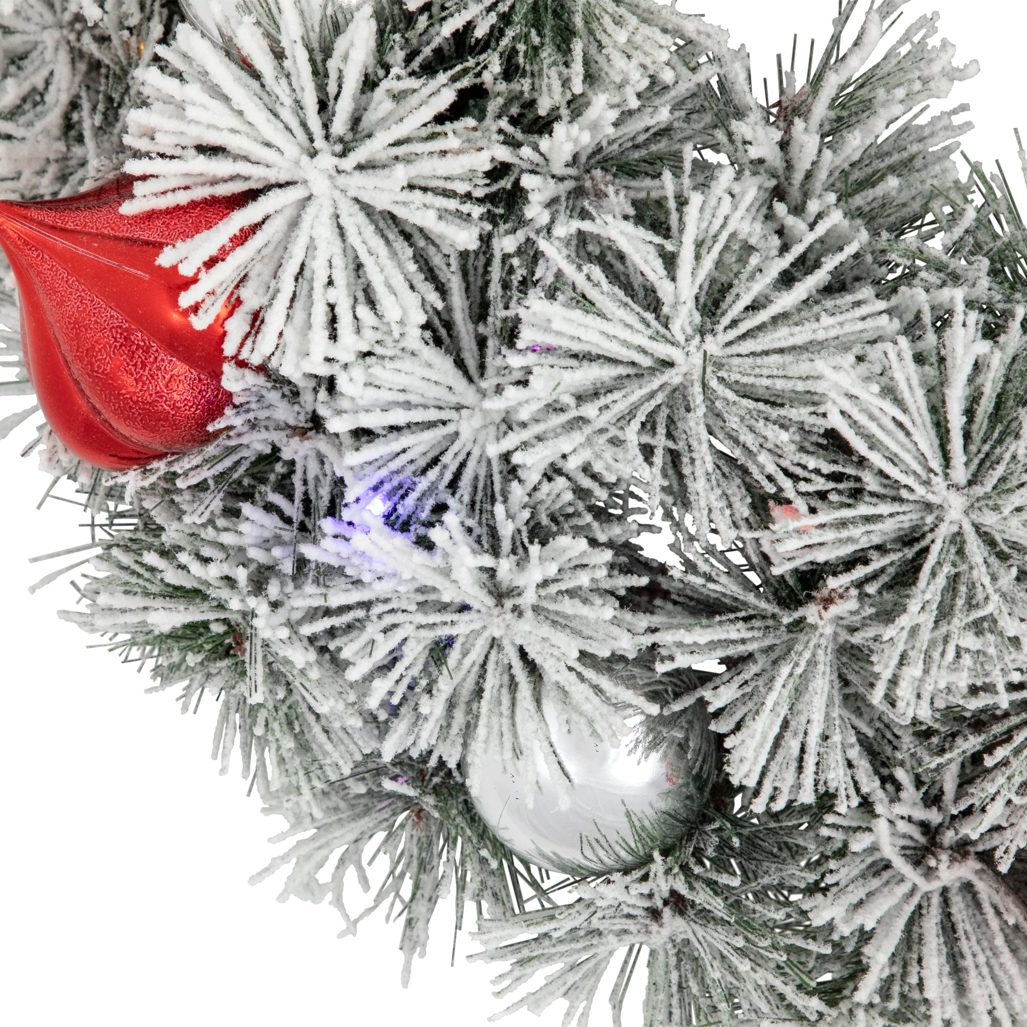 Pre-Lit Snowy Bristle Pine Christmas Wreath 24-Inch Warm White and Multi LED Lights