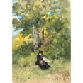 thumbnail image 2 of Henri-Joseph Harpignies 18x24 Black Ornate Framed Double Matted Museum Art Print Titled: Marguerite Sewing in a Wooded Landscape (1889), 2 of 5
