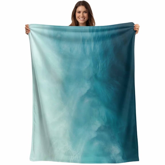Blue Teal Ombre Blanket Soft Cozy Warm Twin Blanket for Bed, Plush Fuzzy Flannel Fleece Blankets for Sofa, Coastal Beach Modern Abstract Art Throw Blankets for Couch, Gifts for Men, 60"x80"