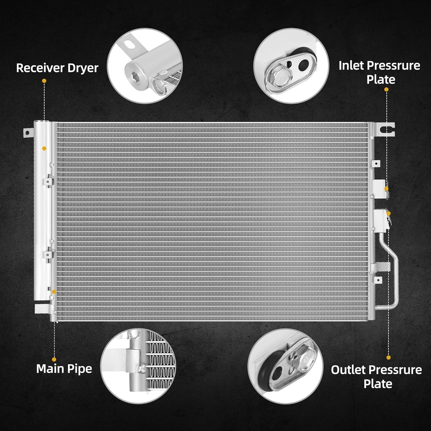 LEDKINGDOMUS A/C Condenser Replacement OEM 11835324 20839794 For 2008-2015 Chevy Equinox 2010-2015 GMC Terrain 2008-2015 Cadillac CTS 2.4L-3.6L V6/L4 High-Density Fins Leakproof Corrosion-Resistant