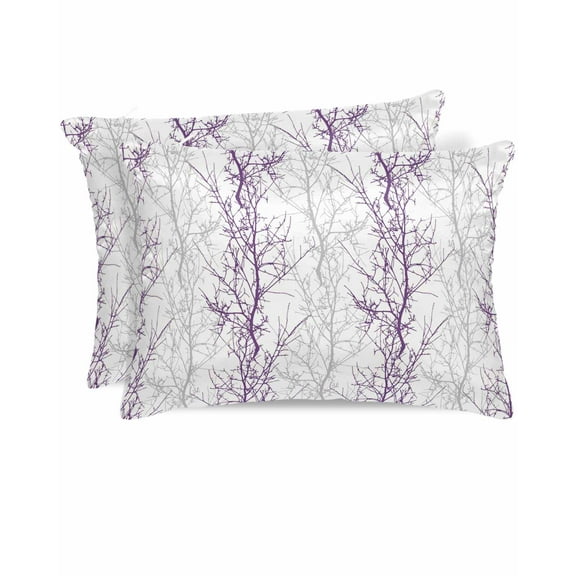 Hokiten King Size Pillow Cases Set of 2, Pillow Covers for Bed, Purple Grey Branch Satin Pillowcases with Zipper for Hair/Skin, Pillow Protector Cover, Spring Summer Pastoral Botanical 20x36 Inches