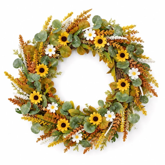 Fall Wreath Autumn Thanksgiving Decoration Artificial with Sunflowers Harvest Wreath Farmhouse Fall Wreaths for Front Door 20"