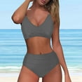 thumbnail image 2 of Staron Women's Swimsuit Bikini Set Push Up Padded Two Piece High Cut Solid Color Beachwear Bathing Suit, Gray XXL, 2 of 6