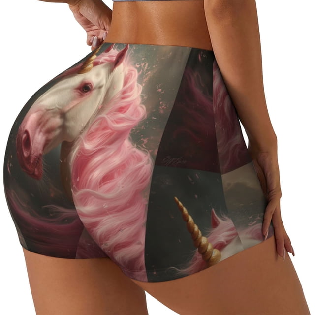 Balery Haired White Horse Pantalones cortos de entrenamiento estampados para mujer, sin costuras, ajustados, para gimnasio, yoga, correr, deportes, ejercicio activo, fitness.-Large