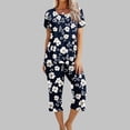 thumbnail image 2 of yievot Lounge Sets for Women Floral Printed Short Sleeve Shirts and Capri Pajamas Sets 2 Piece Sleepwear Loungewear, 2 of 5