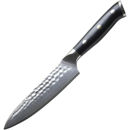 

KANKA 5 Damascus Steel Professional Chef Knife - Hammered Finish 67 Layers G10 Black Fiberglass Handle Razor Sharp Knife