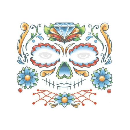Dia De Los Muertos Candy Skull Face Tattoo Costume (Best Skull Tattoos For Guys)