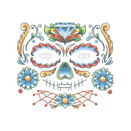 - Dia De Los Muertos Candy Skull Face Tattoo Costume Accessory