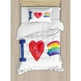 thumbnail image 3 of Pride Duvet Cover Set Queen Size, Artistic Display of I Love Pride Theme with Watercolor Heart Rainbow Flag Grunge, Decorative 3 Piece Bedding Set with 2 Pillow Shams, Multicolor, by Ambesonne, 3 of 3