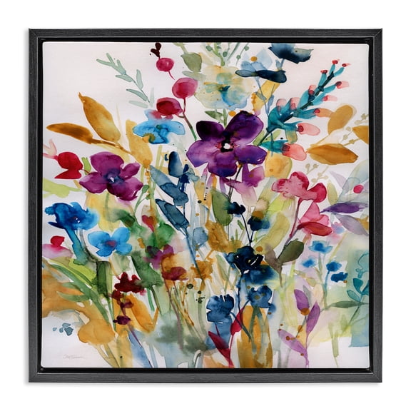 Stupell Industries Contemporary Garden Jewels Abstract Flowers Black Floating Frame Canvas Art, 18 x 18, by Carol Robinson