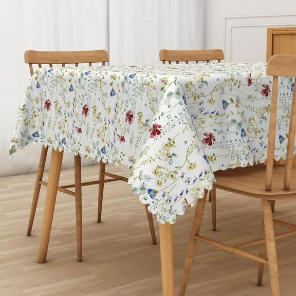 Mizhona Rustic Wildflower Rectangle Tablecloth for Table Boho Colorful Floral Table Cloths for Picnic Party Decor,60"× 84"