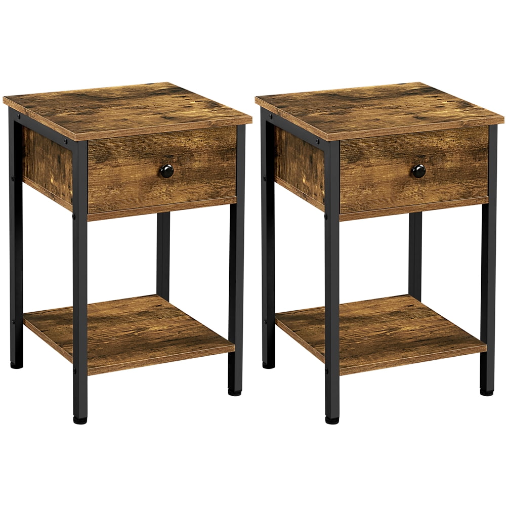 Gray Industrial Style Wooden Sofa Side Table Yaheetech Rustic End Table with Drawer and Open Shelf Easy Assembly