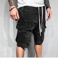 thumbnail image 7 of DDAPJ pyju Mens Jean Shorts Multi Pocket Cargo Jean Shorts Casual Solid Color Elastic Waist Drawstring Stretch Denim Shorts, 7 of 7