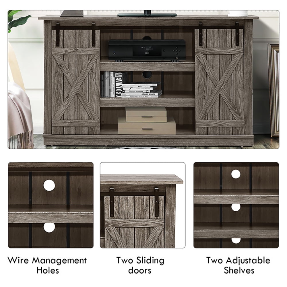 Finihen TV Stand, TV Cabinet, Sliding Barn TV Stand Console Table, Media Entertainment Center with Storage, for Living Room, Bedroom, Gray