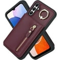 thumbnail image 4 of Samsung Galaxy A14 5G Case with Card Holder for Women, Samsung Galaxy A14 5G Phone Case Wallet with Credit Card with Ring Kickstand Zipper Shockproof Slim Stand Case - Red Wine, 4 of 9