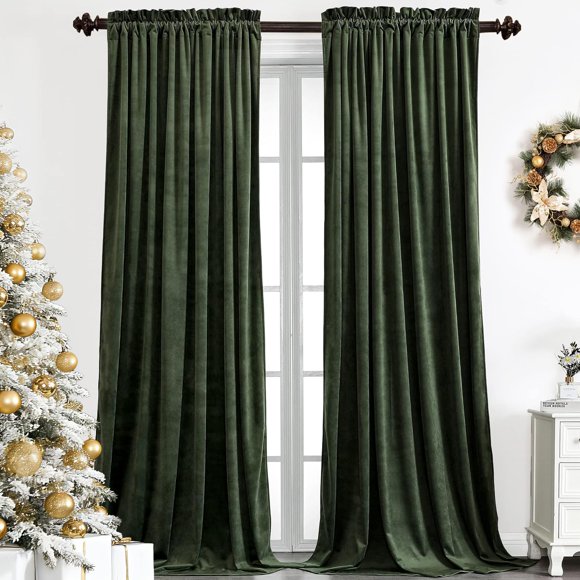 Cortinas Benedeco de terciopelo verde para dormitorio, 132 x 228 cm de ancho, 2 paneles