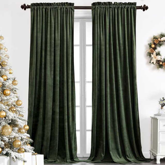 Cortinas Benedeco de terciopelo verde para dormitorio, 132 x 228 cm de ancho, 2 paneles