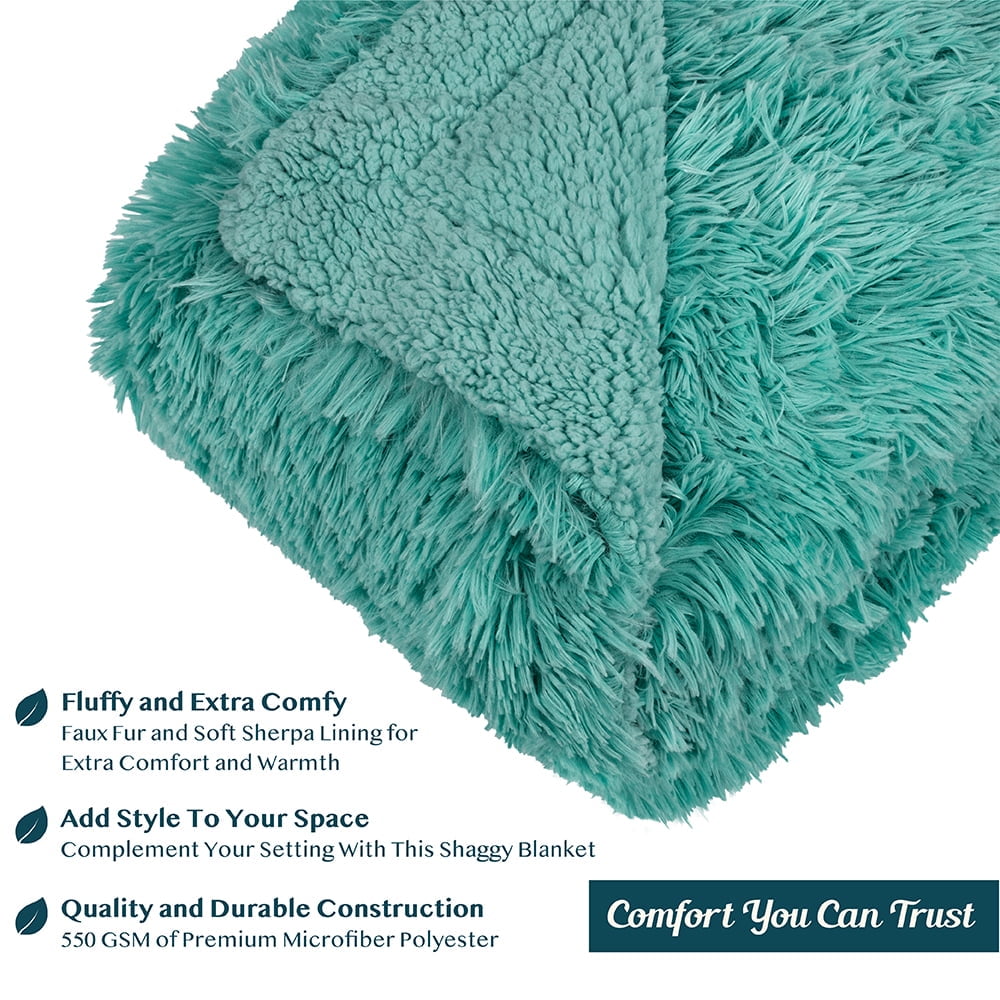 Pavilia Soft Fluffy Faux Fur Throw Blanket Teal Green Shaggy Furry Warm Sherpa Blanket Fleece Throw For Bed Sofa Couch Decorative Fuzzy Plush Com